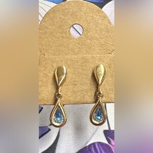 Avon Gold and Blue Teardrop Earrings